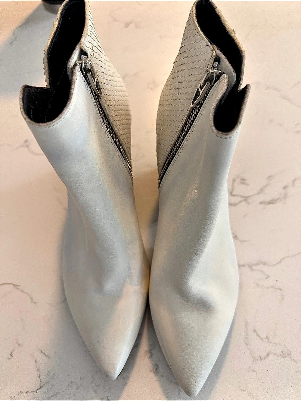 White Pointed-Toe Wedge Booties